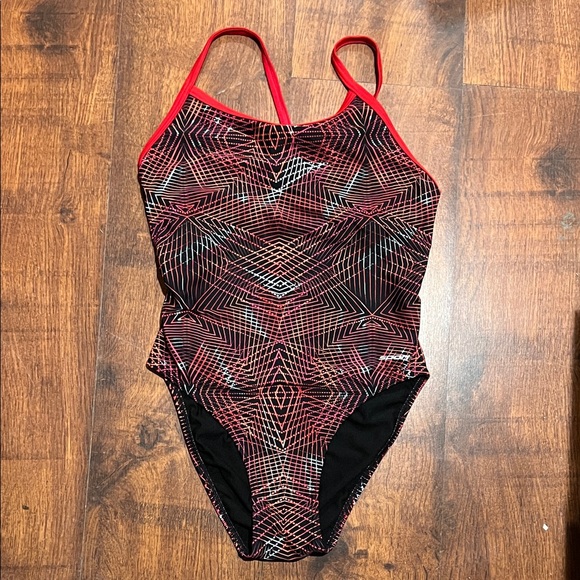 Sporti Stylish Red and Black Geometric One-Piece Swimsuit. - Picture 1 of 7